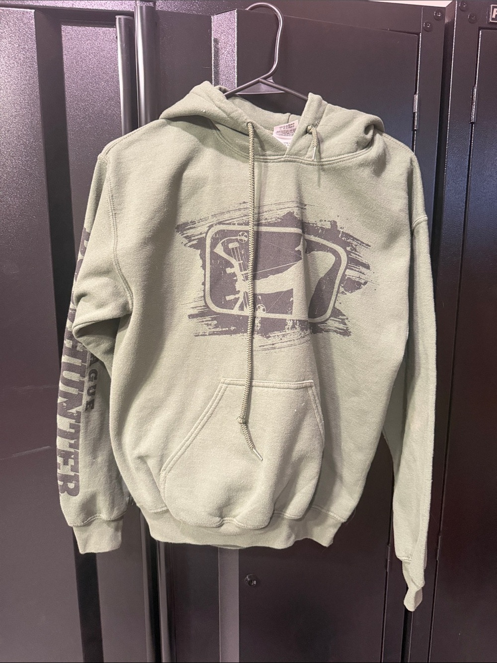 Gildan Sage Green Graphic Pullover Hoodie with Dark Print